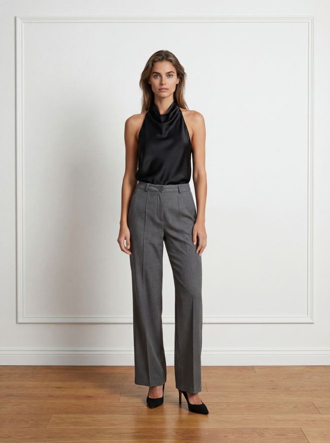 Ouz Fashion Grey Elegant Wide Leg Chinos Pants Wholesale Clothing 1