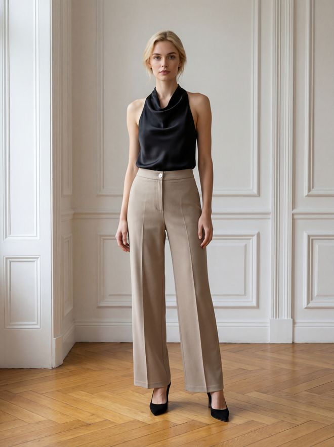 Ouz Fashion Beige Palazzo Hose Großhandelskleidung Lässig