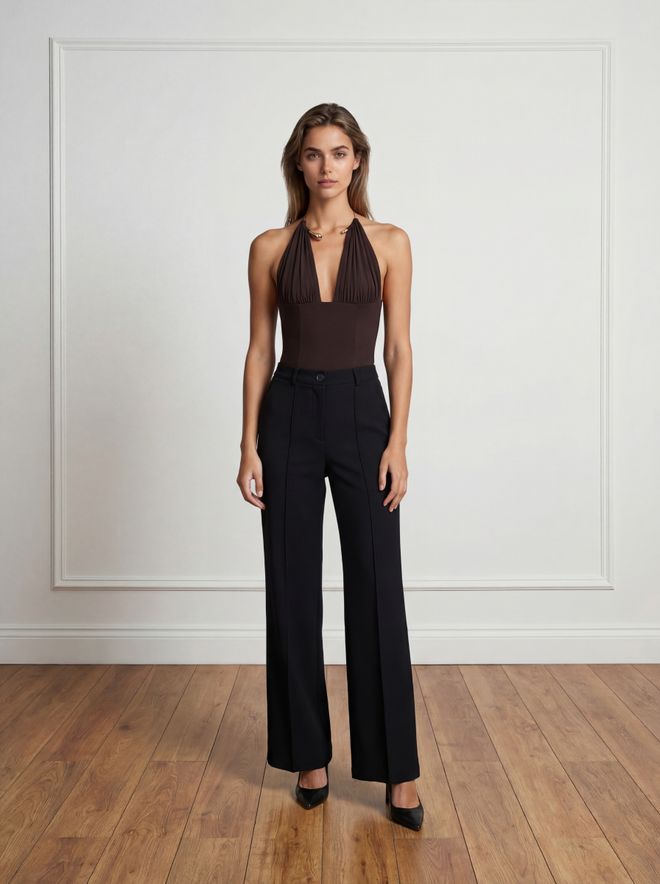 Ouz Fashion Black Elegant Formal Wide Leg Palazzo Pants Wholesale Clothing 1