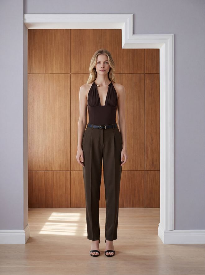 Ouz Fashion بنطال بني أنيق رسمي تشينو ملابس بالجملة رَسمِيّ