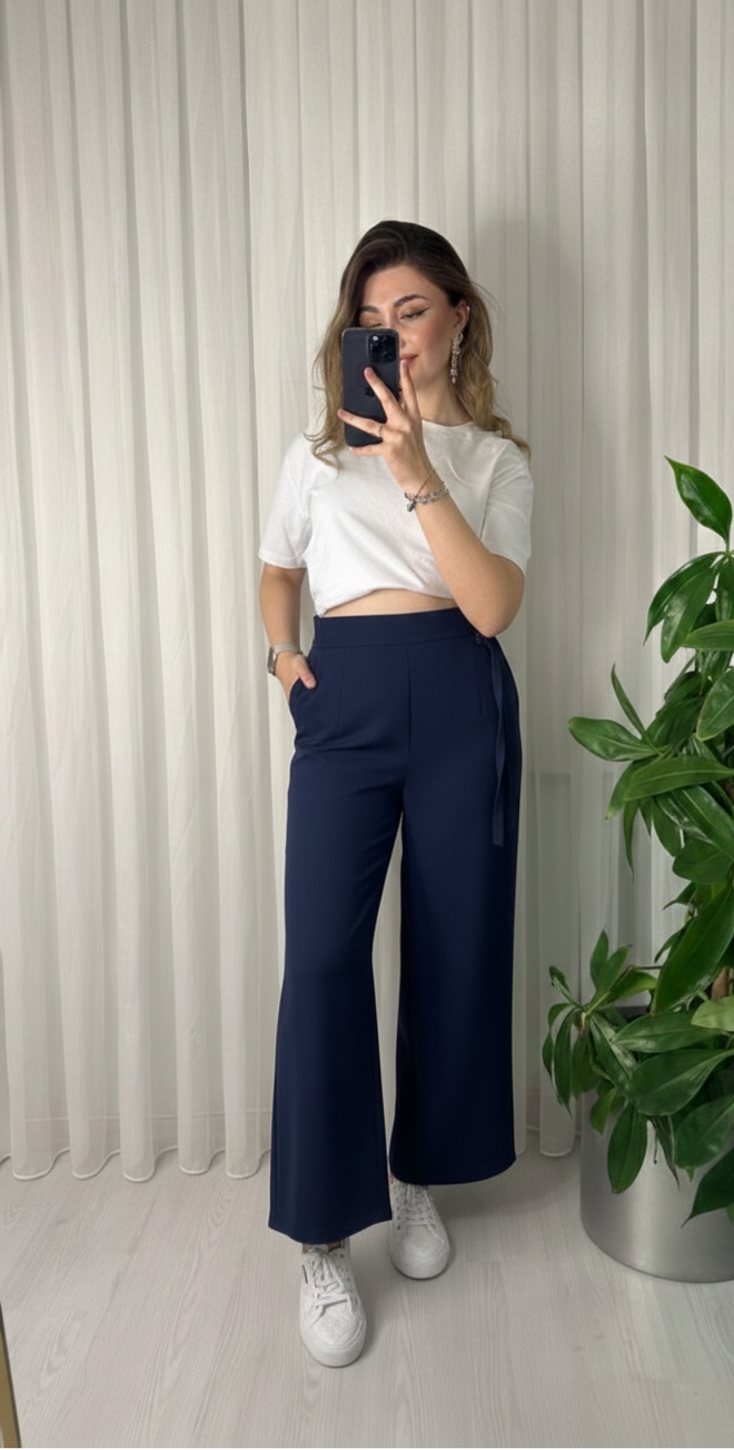 Ouz Fashion Navy Blue Palazzo Pants Wholesale Clothing Casual
