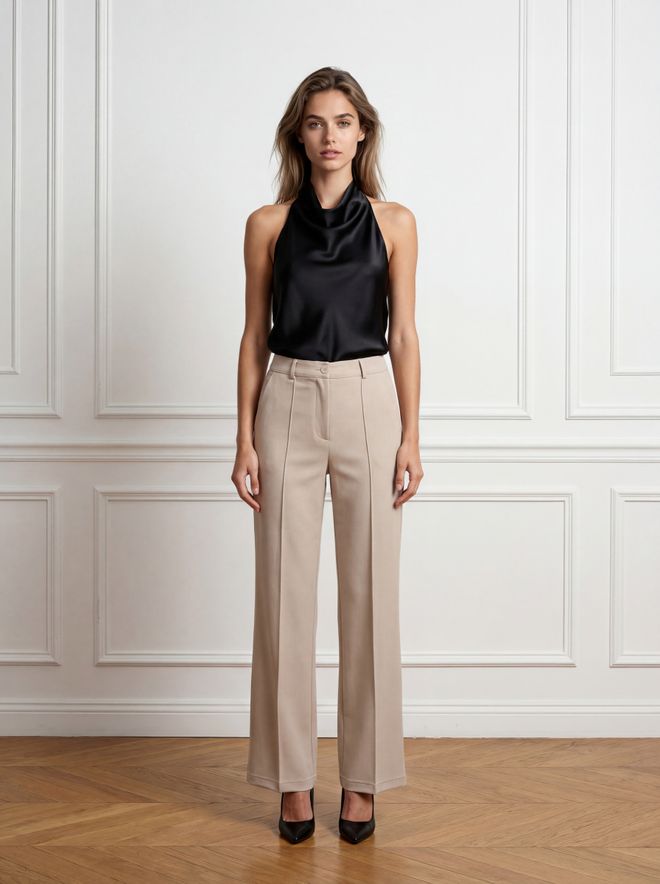 Ouz Fashion Beige Chinos Hose – Elegant Hohe Taille Gerades Bein Großhandelskleidung Lässig