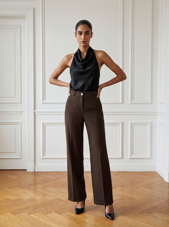 Ouz Fashion Brown Elegant Tapered Carrot Pants Wholesale Clothing 1