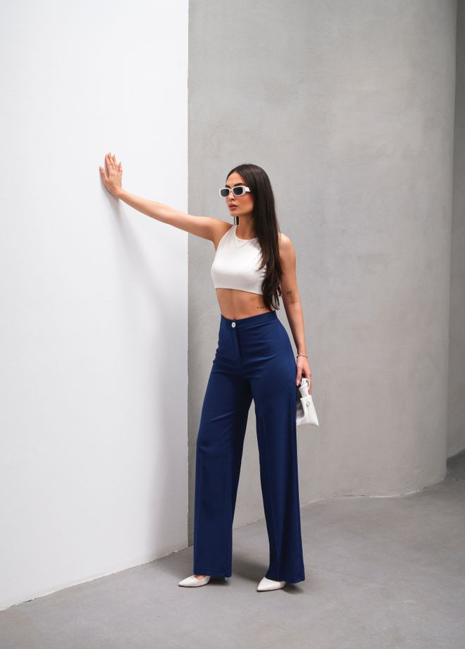 Ouz Fashion Елегантне Морнарско Палаззо Панталоне Са Високим Струком Велепродаја одеће Неформалан