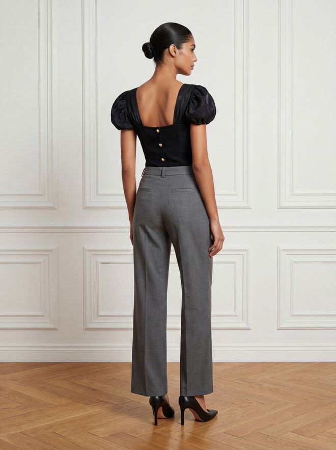 Ouz Fashion Grey Elegant Formal Chinos Pants High Waist Straight Leg Wholesale Clothing 1