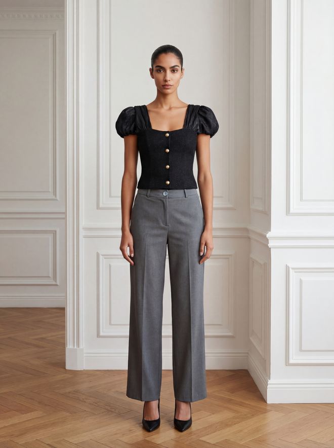 Ouz Fashion Grey Elegant Formal Chinos Pants High Waist Straight Leg Wholesale Clothing Work