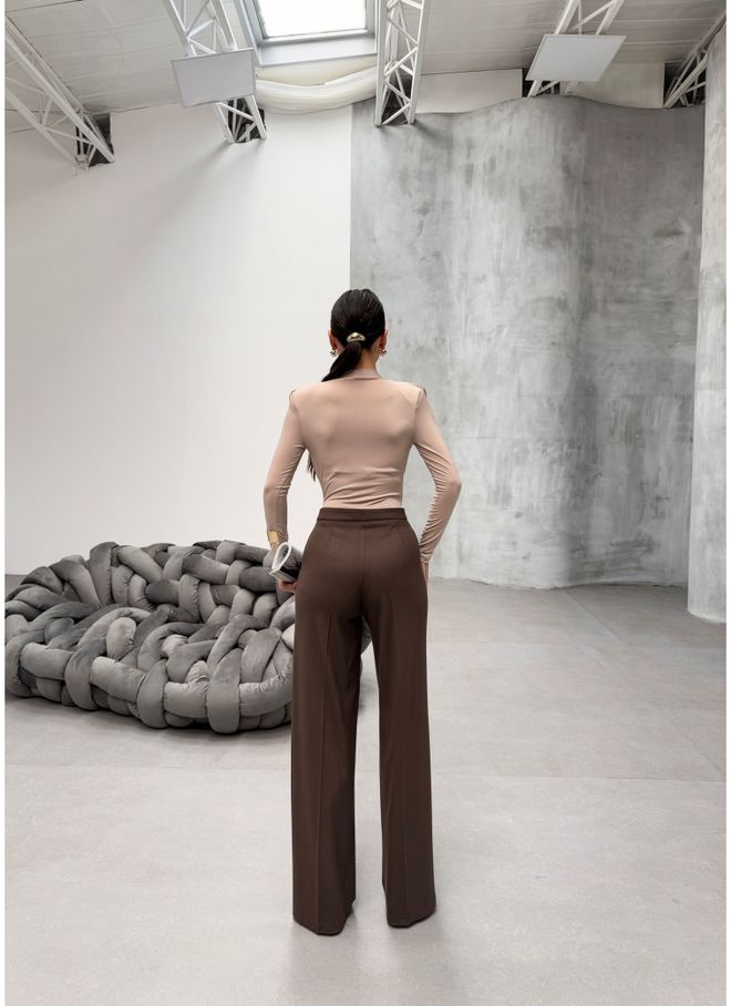 Ouz Fashion Браон Палаззо Панталоне Са Високим Струком И Широким Лагом Велепродаја одеће Неформалан