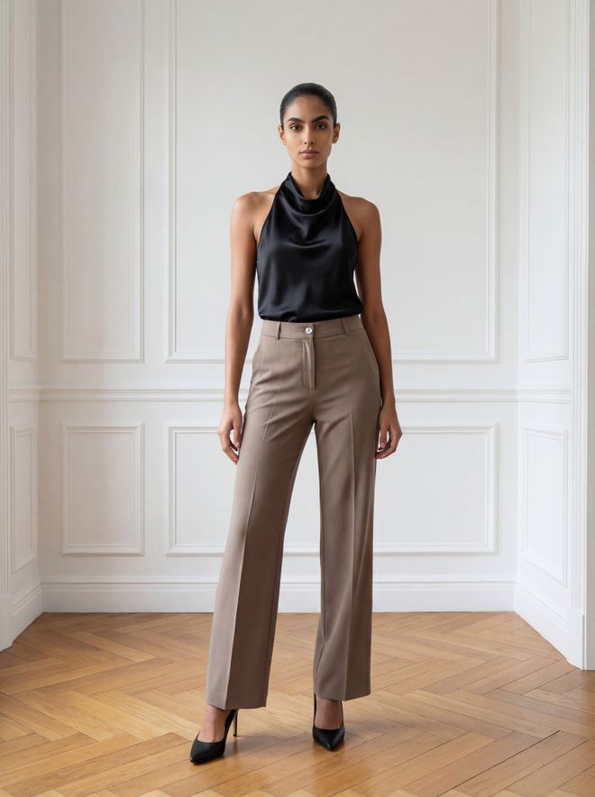 Ouz Fashion Беж Елегантан Формални Цхинос Панталоне Висок Струк Дуго Велепродаја одеће Формални