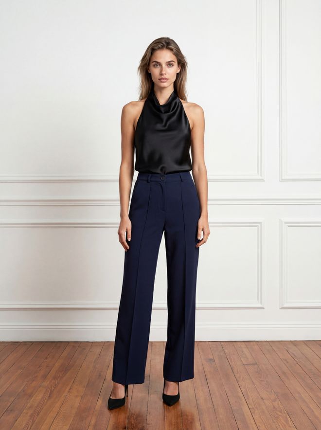 Ouz Fashion Navy Blue Elegant Straight Leg Chinos Pants Wholesale Clothing 1