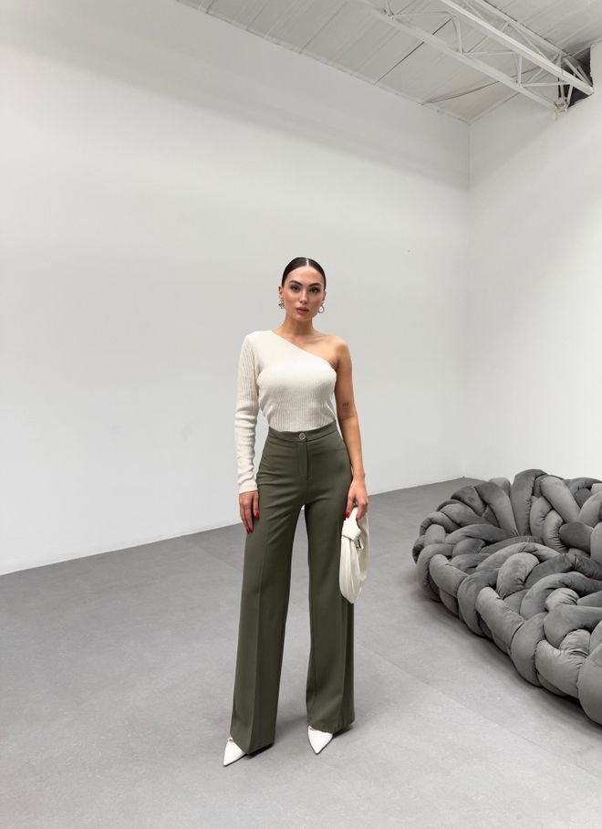 Ouz Fashion Зелене Елегантне Панталоне Са Високим Струком И Уским Кројем Велепродаја одеће Неформалан