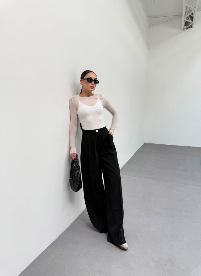 Ouz Fashion Pantalón Palazzo Negro Con Cintura Alta Y Pierna Ancha Ropa al por mayor Casual