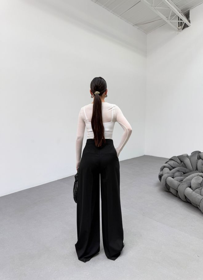 Ouz Fashion Black Palazzo Pants High Waist With Wide Leg Wholesale Clothing 1