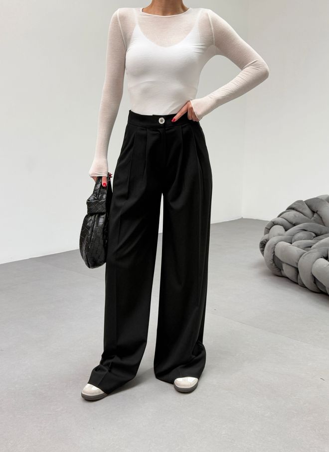 Ouz Fashion Black Palazzo Pants High Waist With Wide Leg Wholesale Clothing Spring