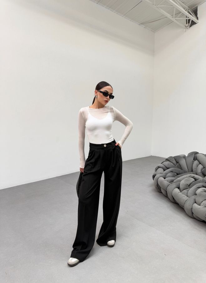 Ouz Fashion Black Palazzo Pants High Waist With Wide Leg Wholesale Clothing Work