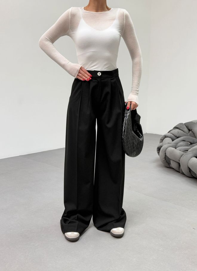 Ouz Fashion Black Palazzo Pants High Waist With Wide Leg Wholesale Clothing 5