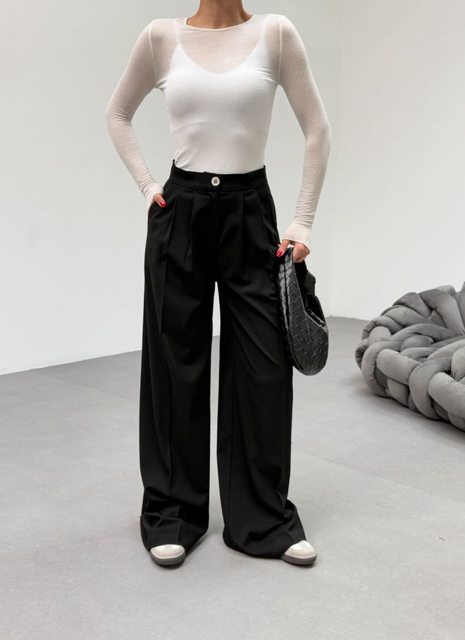 Ouz Fashion Black Palazzo Pants High Waist With Wide Leg Wholesale Clothing Cocktail