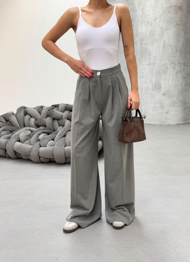 Ouz Fashion Grey Wide Leg Palazzo Pants Wholesale Clothing Spring