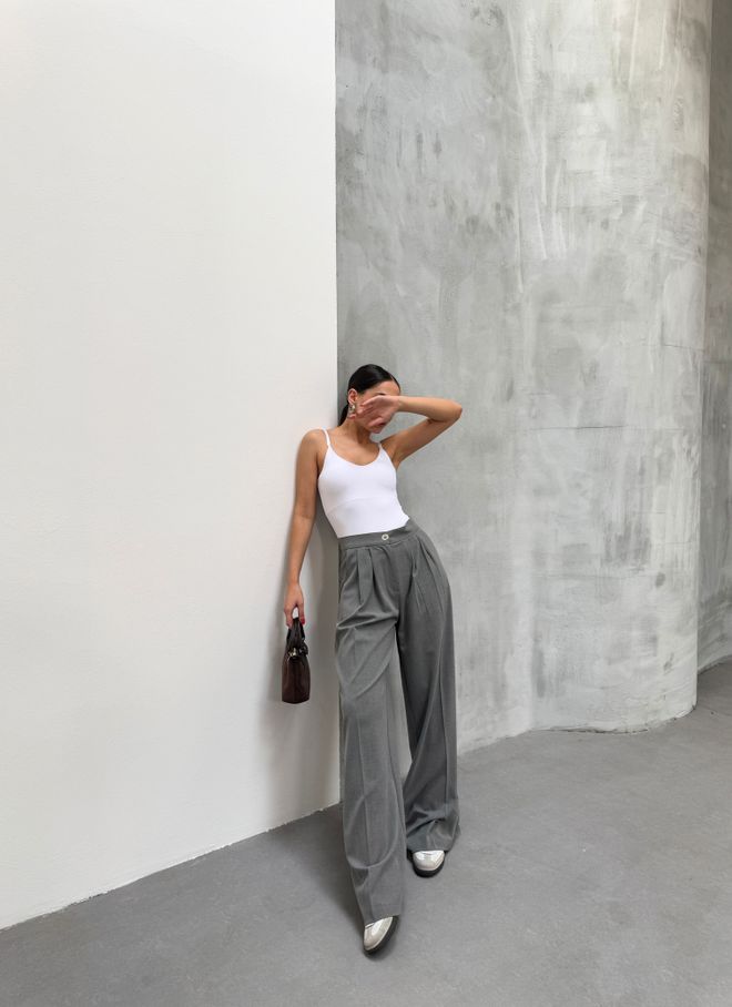 Ouz Fashion Pantalón Palazzo Gris De Pierna Ancha Ropa al por mayor Casual