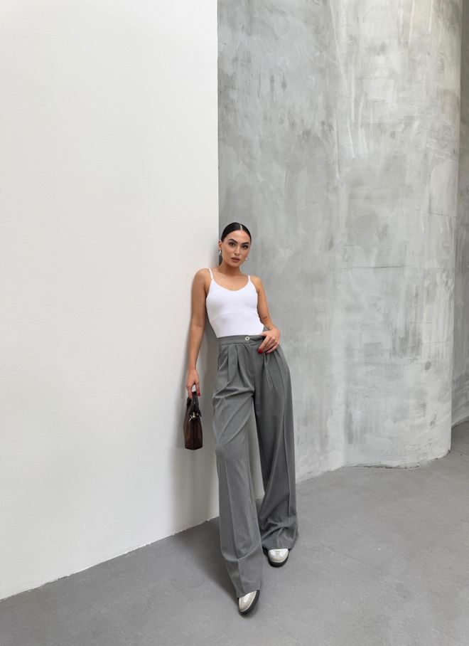Ouz Fashion Grey Wide Leg Palazzo Pants Wholesale Clothing Work
