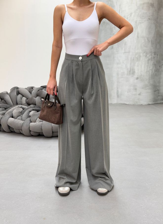 Ouz Fashion Grey Wide Leg Palazzo Pants Wholesale Clothing Fall
