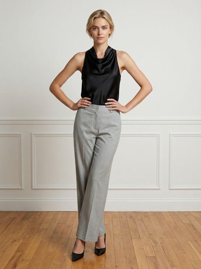 Ouz Fashion Pantalón Gris Formal Elegante Casual Preppy Ropa al por mayor Casual