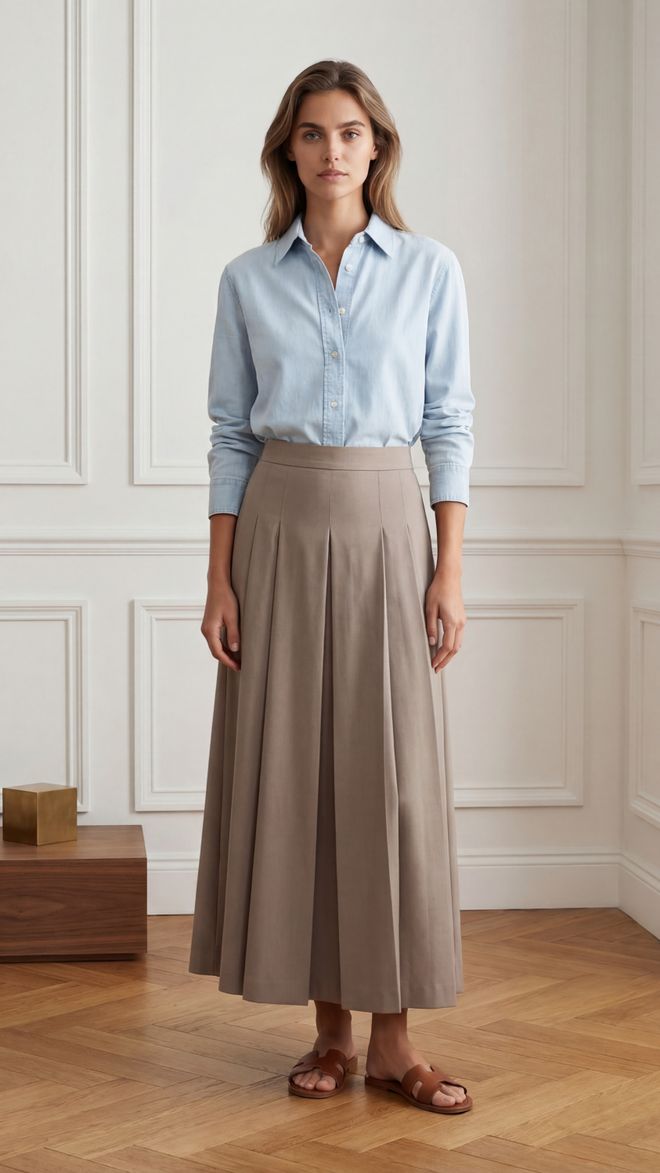 Ouz Fashion Falda Plisada Maxi Beige Con Cintura Alta Ropa al por mayor Modesto