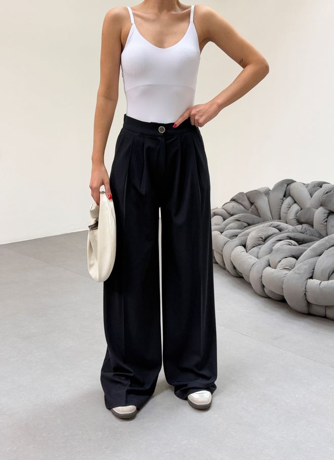 Ouz Fashion Black Elegant Formal Palazzo Pants Wholesale Clothing Vintage