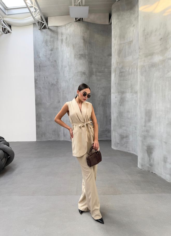 Ouz Fashion Conjunto Doble Con Chaleco Y Pantalones Beige Ropa al por mayor Formal
