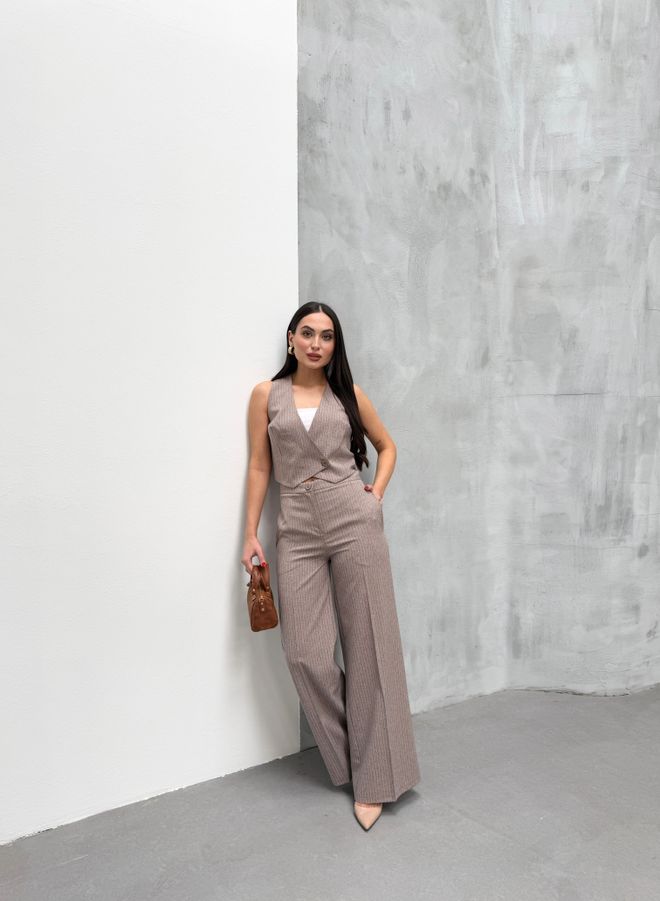 Ouz Fashion Conjunto De Pantalones Tipo Chaleco Con Cuello Doble Y Un Botón A Rayas Visón Ropa al por mayor Formal