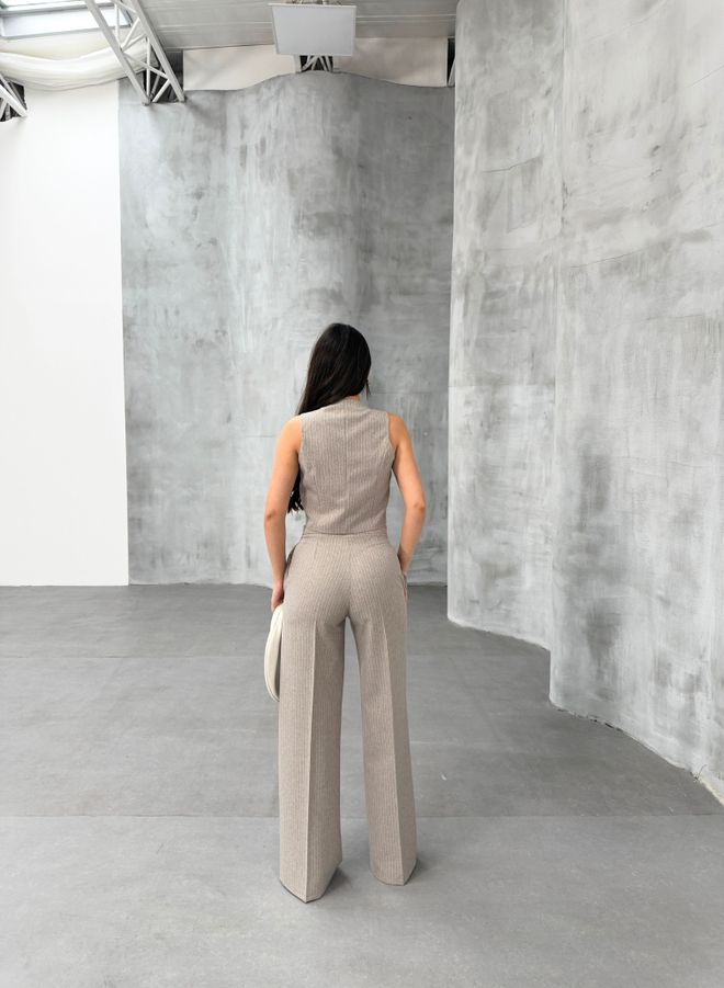 Ouz Fashion Gestreepte Vestbroek Met Dubbele Rij Knopen En Één Knoop Stone Groothandel Kleding Formeel