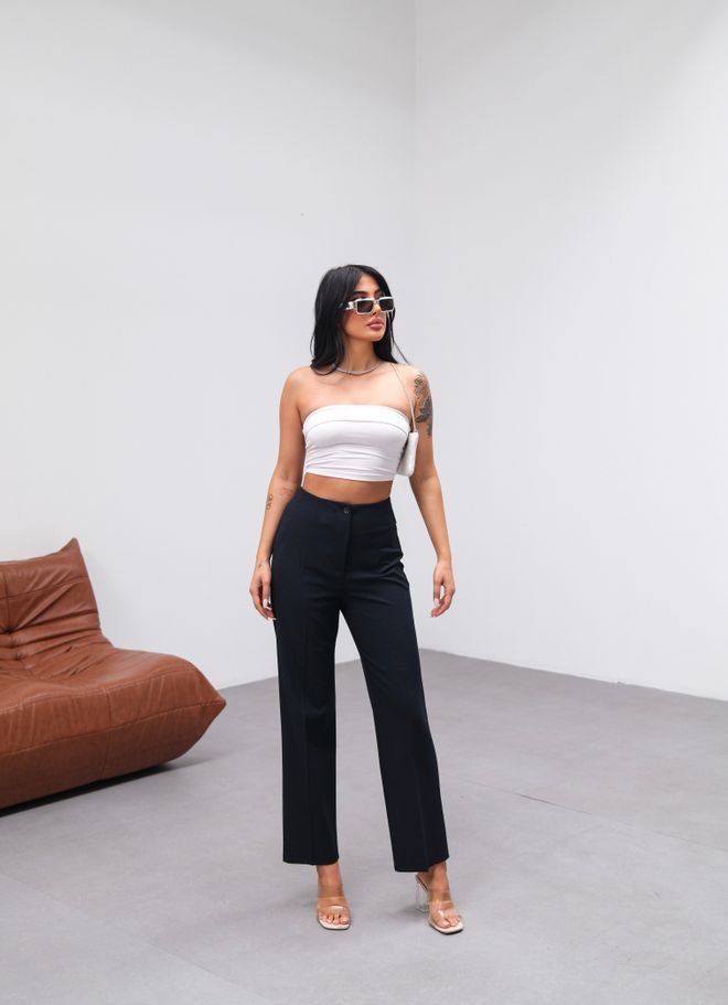 Ouz Fashion Poly Viscose High Waist Moulded Pants Wholesale Clothing Formal