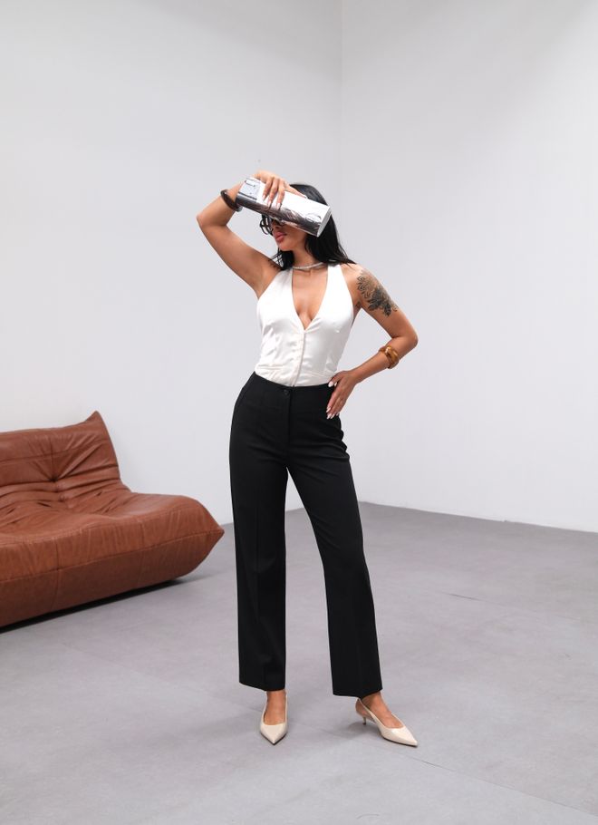 Ouz Fashion Poly Viscose High Waist Moulded Pants Wholesale Clothing Formal