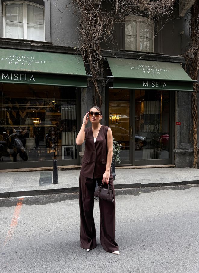 Ouz Fashion Chaleco De Poliviscosa Con Botones En La Espalda Y Detalle De Cinturón Color Marrón Ropa al por mayor Elegante