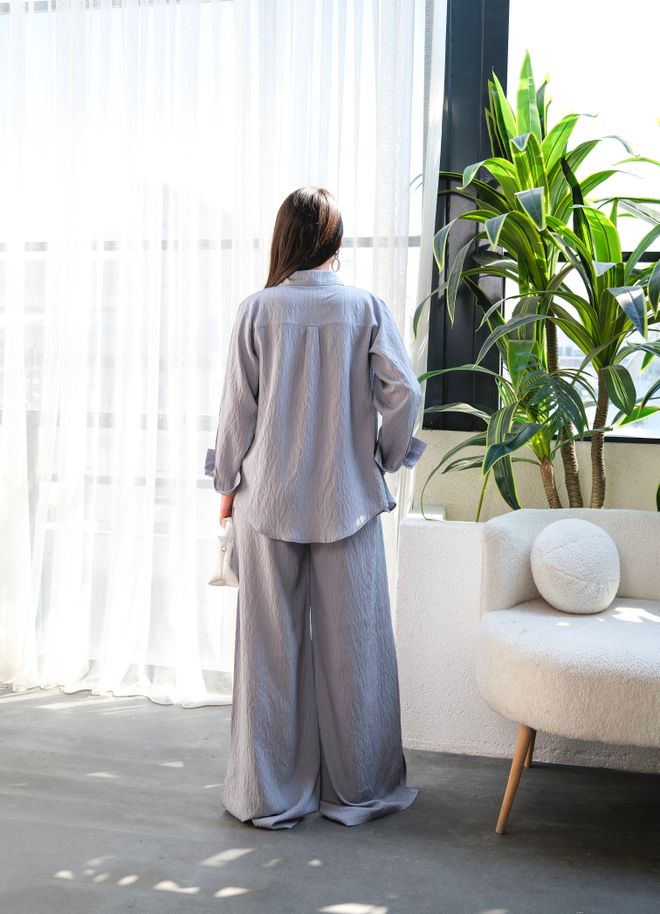 Ouz Fashion Linen Shirt And Pants Double Set Grey Wholesale Clothing Casual