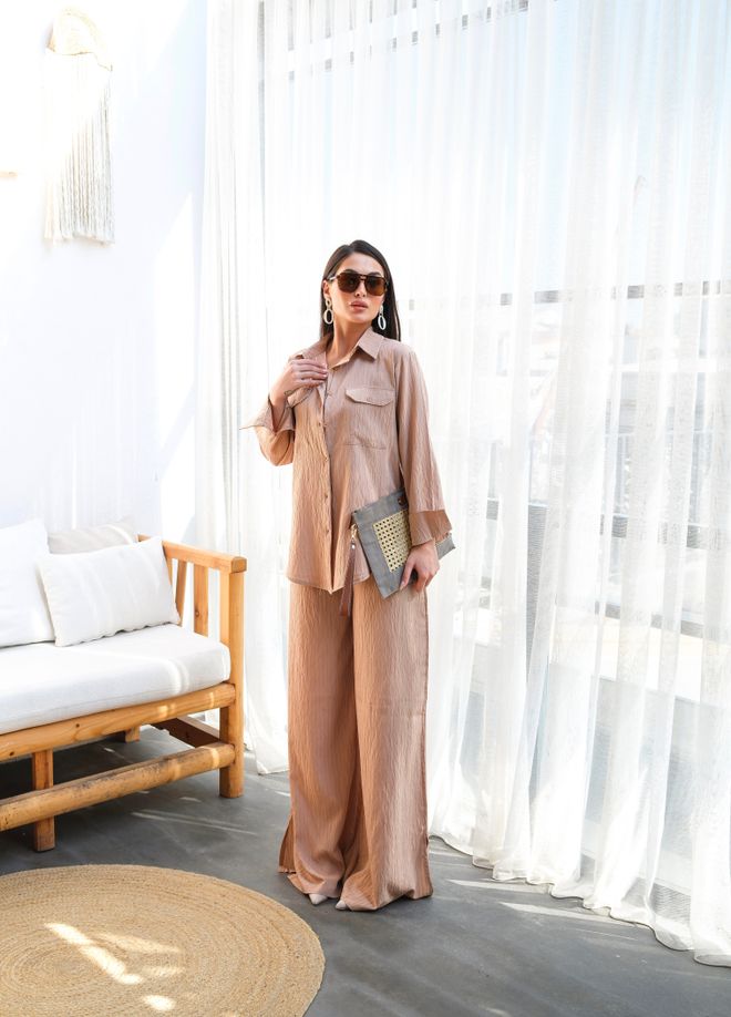 Ouz Fashion Conjunto Doble De Camisa Y Pantalones De Lino Mink Ropa al por mayor Casual