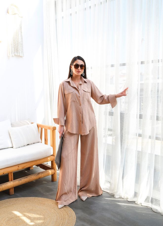 Ouz Fashion Doppelset Aus Leinenhemd Und Hose Nerz Großhandelskleidung Lässig