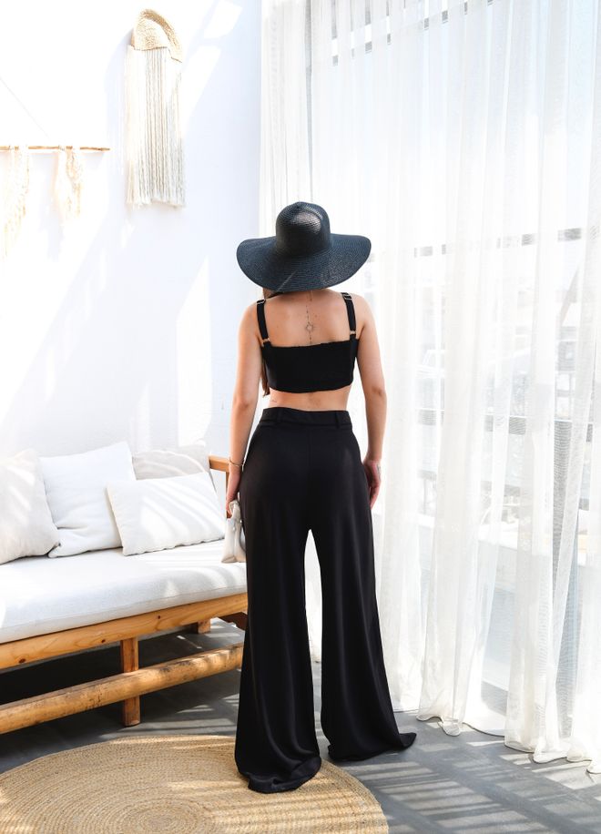 Ouz Fashion Linen Gipeli Crop And Pants Double Set Wholesale Clothing Elegant
