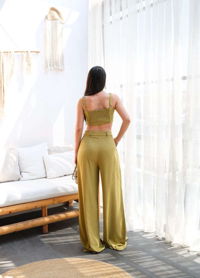 Ouz Fashion Linen Gipeli Crop And Pants Double Set Wholesale Clothing Elegant