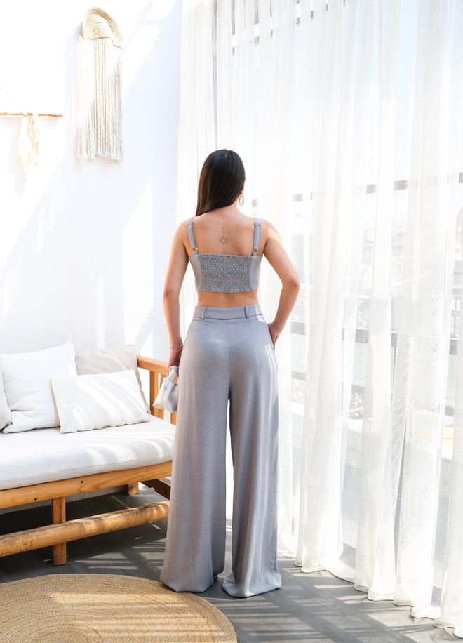Ouz Fashion Linen Gipeli Crop And Pants Double Set Wholesale Clothing Elegant