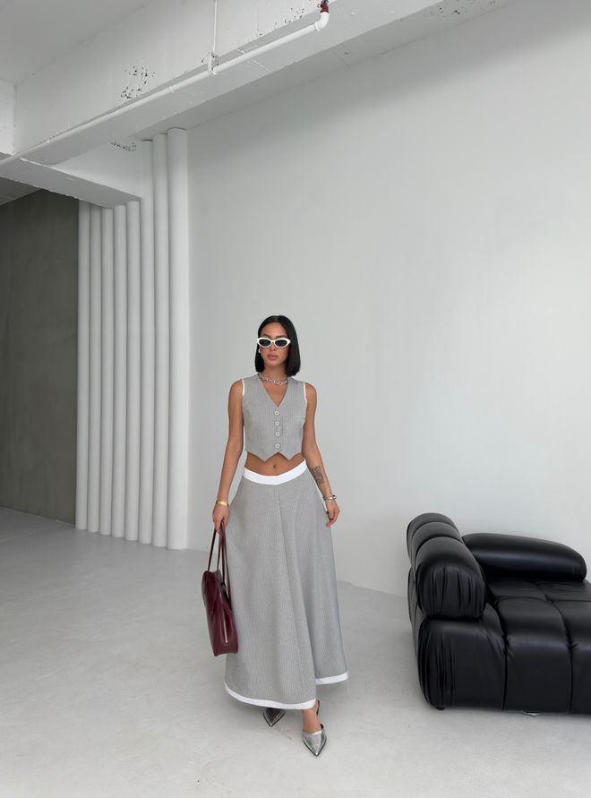 Ouz Fashion Chaleco Gio Con Falda Midi Adornada A Rayas Ropa al por mayor Elegante