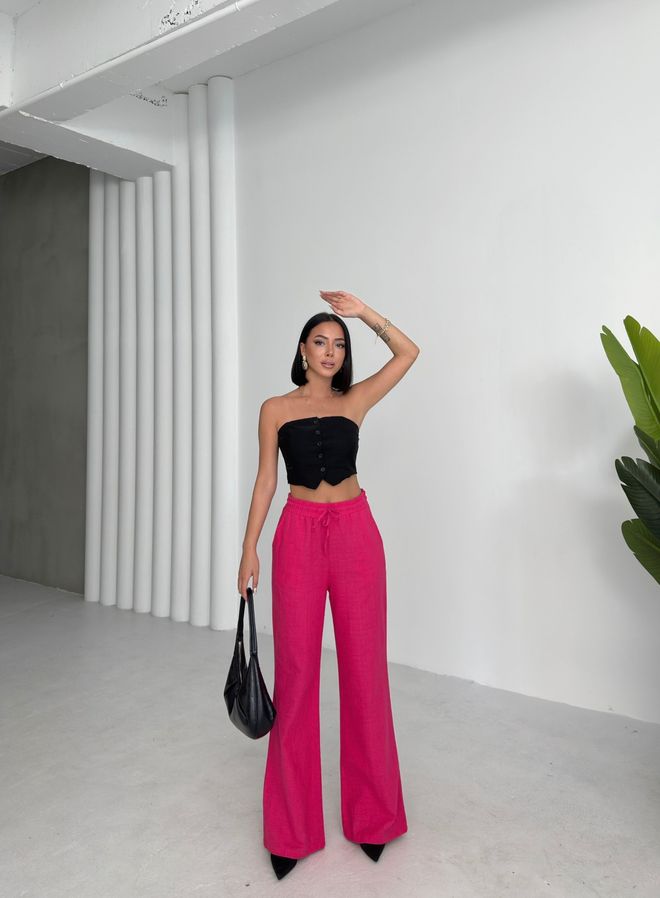 Ouz Fashion Pantalón Palazzo Rosa De Cintura Alta Y Pierna Ancha Ropa al por mayor Casual