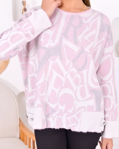 A wholesale clothing model wears pan10053-letter-women's-knitwear-sweater, Turkish wholesale Sweater of PANDA