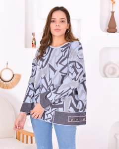 A wholesale clothing model wears pan10055-letter-women's-knitwear-sweater, Turkish wholesale Sweater of PANDA