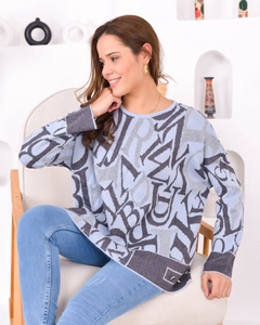 A wholesale clothing model wears pan10055-letter-women's-knitwear-sweater, Turkish wholesale Sweater of PANDA