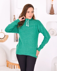 A wholesale clothing model wears pan10059-basic-knitwear-sweater, Turkish wholesale Sweater of PANDA