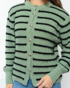 A wholesale clothing model wears pan10068-striped-buttoned-cardigan, Turkish wholesale Cardigan of PANDA