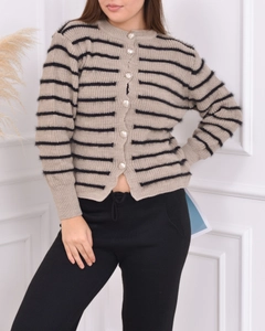 A wholesale clothing model wears pan10071-striped-buttoned-cardigan, Turkish wholesale Cardigan of PANDA