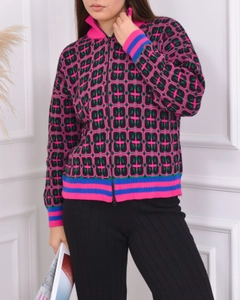 A wholesale clothing model wears pan10091-zipper-cardigan, Turkish wholesale Cardigan of PANDA