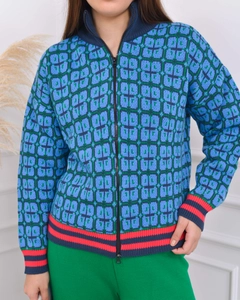A wholesale clothing model wears pan10092-zipper-cardigan, Turkish wholesale Cardigan of PANDA