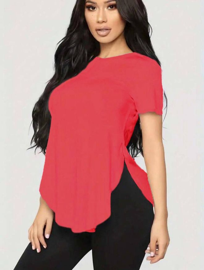 Polo Bonetta Viscose Blouse Met Split En Ronde Hals Groothandel Kleding Casual